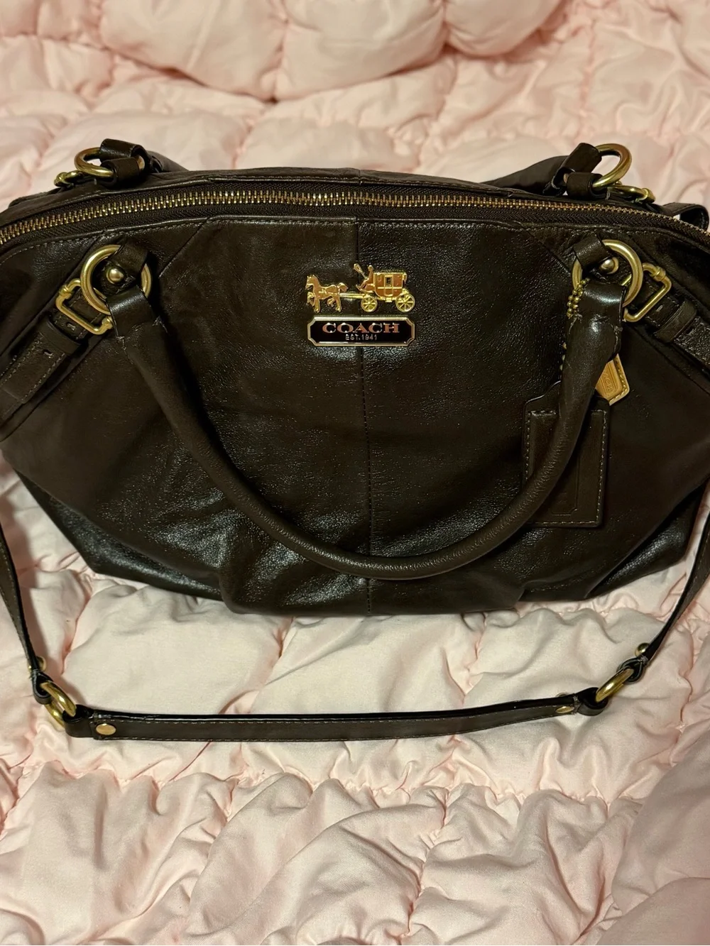 Coach Madison Sophia Leather Satchel Bag Mahogany Brown Gold Y2K Vintage